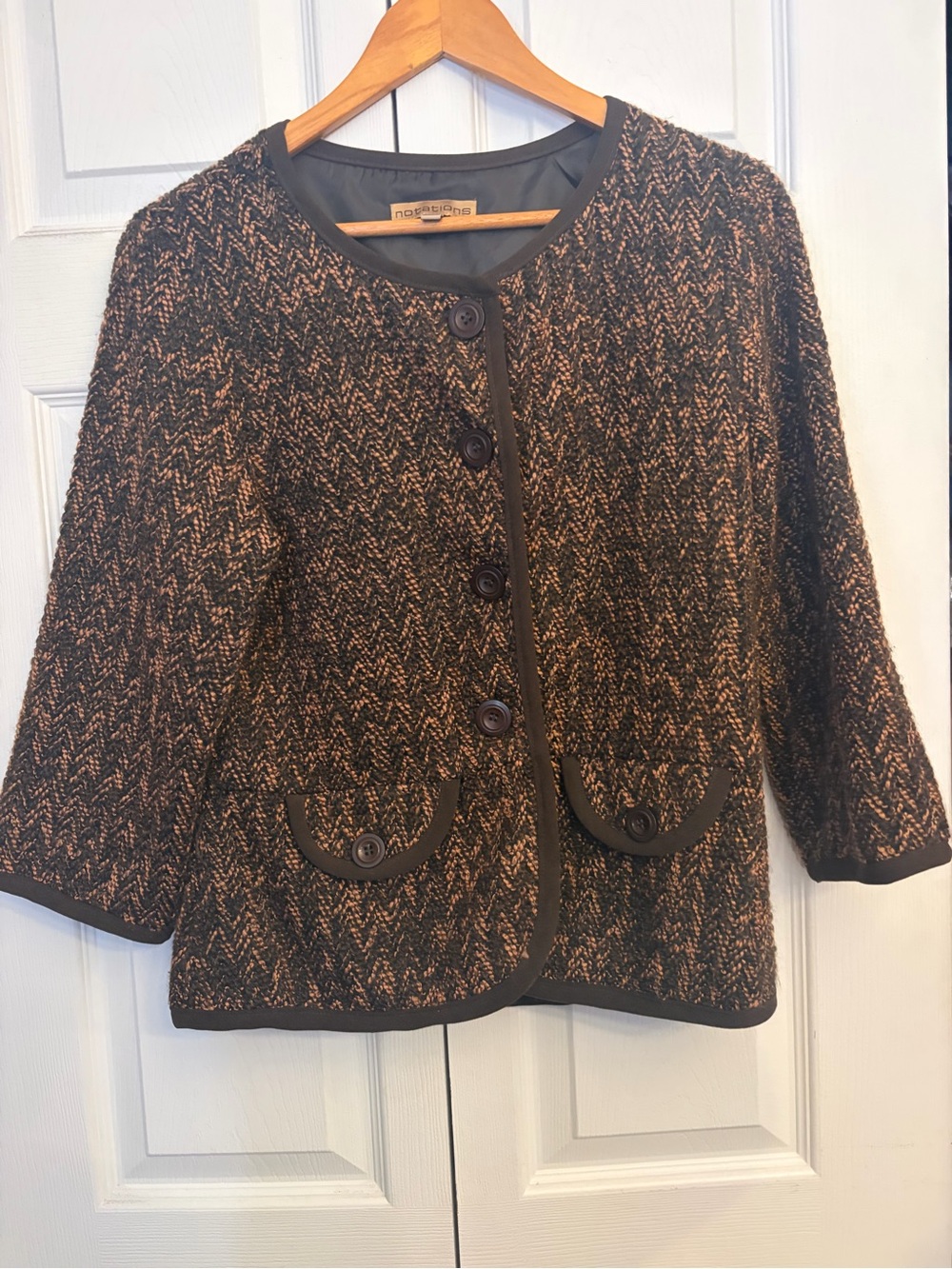 Notations Brown and Black Tweed Button-Front Women's Cardigan
